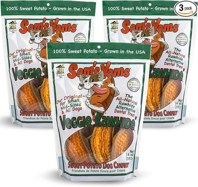 Sam's Yams Sweet Potato Dog Chewz 14oz Bags-Veggie Rawhide,3-Pack