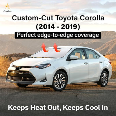 EcoNour Windshield Sunshade Compatible for Toyota Corolla 2014-2017 2018 2019 L, LE (Eco/Plus), S, SE, XLE, XSE Sun Visor for Front Windshield & Window Sun Shade Cover, UV Blocker, Car Accessories