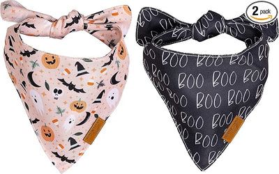 Remy+Roo Dog Bandanas - 2 Pack | Halloween Spooky Dog Bandanas Set | Premium Durable Fabric | Patented Shape Bandanas for Dogs (Halloween, Small)