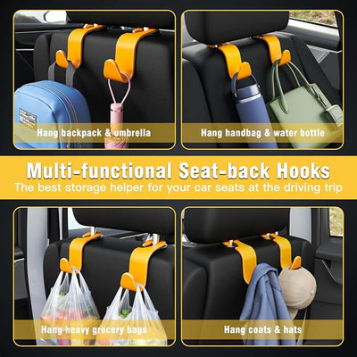 Amooca Car Seat Headrest Hook 4 Pack Hanger Universal Vehicle Car Storage Organizer for Handbag Purse Coat S Type Yellow