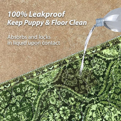 nunubaby Washable Pee Pads for Dogs, Stylish, Non-Slip and Leak-Proof Pee Pads. Reusable Potty Pads for Dogs for Crates and Floors.(Green/Multi,24" x48" )
