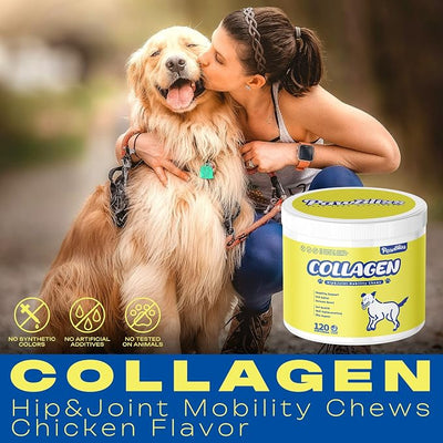 Collagen for Dogs – Hip & Joint Support + Skin & Coat – 9-in-1 Formula with Collagen Peptides, Eggshell Membrane, Hyaluronic Acid, Omega-3, Chondroitin & More – 120 Soft Chews