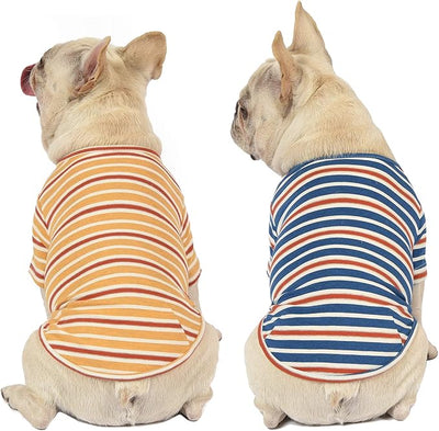 Dog Shirts Cotton Striped T-Shirt, Summer Pet Clothes for Small Dogs, 2-Pack Soft Puppy Apparel Cat Tee, Breathable Stretchy, Blue Yellow M