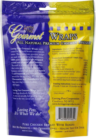 Loving Pets Gourmet All Natural Premium Banana and Chicken Wraps with Glucosamine and Chondroitin, Dog Treats, 6oz