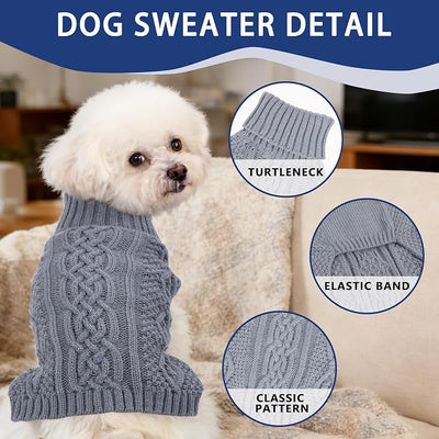 Dog Sweaters Small Dog Clothes Winter Turtleneck Puppy Sweater Warm Pet Cat Sweater Doggy Pullover Outfit with Twisted Design XS~XL(Grey, Large)