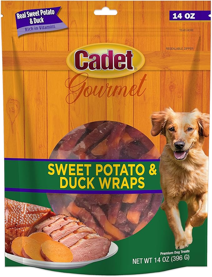 Cadet Gourmet Sweet Potato & Duck Dog Treats Wraps - Healthy & Natural Sweet Potato & Duck Dog Training Treats for Small & Large Breeds - Inspected & Tested in USA (14 oz.)