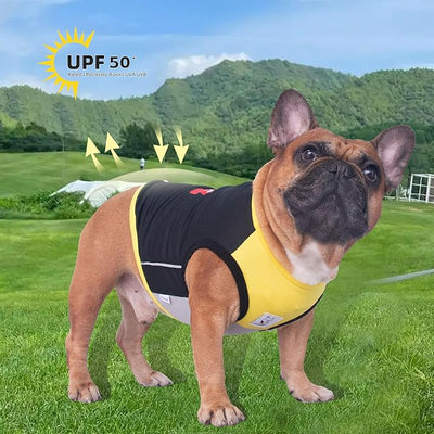 iChoue French Bulldog Summer Cooling Shirt for Dogs UV Sun Protection Vest Sleeveless Stretchy Tank Top English Pug Yellow Black - Small