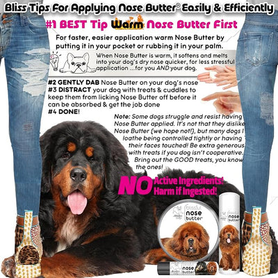 The Blissful Dog Tibetan Mastiff Nose Butter for Dry, Cracked Skin, Lick-Safe Dog Nose Balm with Moisturizing Shea Butter, Almond, Olive, and Essential Oils, Pet Supplies, Uncented, 2 oz.