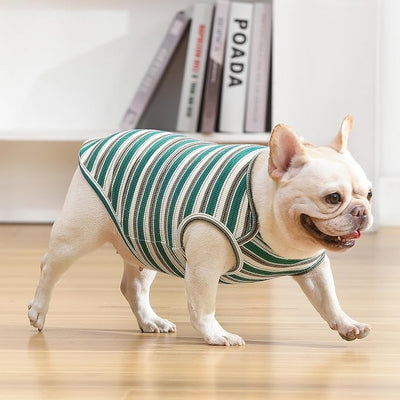 Dog Shirts Vest Cotton Striped T-Shirt, Sleeveless Stretchy Pet Clothes for Small Dogs, 2-Pack Soft Breathable Puppy Tank Top Cat Tee (X-Small, Pine Green,Plum Red)