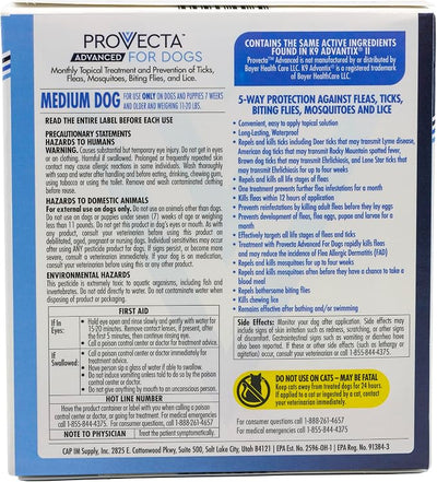 Provecta® Advanced for Medium Dogs (11–20 lbs) Flea and Tick Topical Treatment, 4-Month Supply
