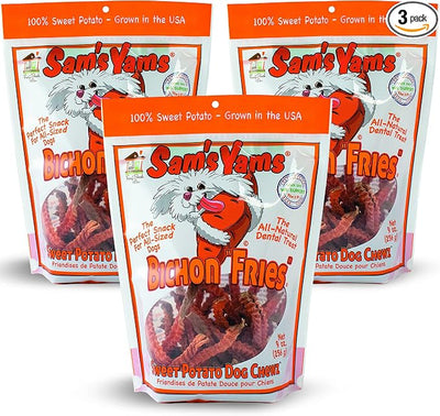 Sams Yams Sweet Potato Dog Treats - Healthy High Fiber Vegan Dental Chew for Small & Medium Dogs - 9oz (3 Packs)