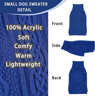 Dog Sweaters for Small Dogs Turtleneck Knit Dog Sweaters Lightweight Puppy Sweater Warm Winter Doggy Clothes Boy Sleeveless Chihuahua Clothes Pullover Doggy Coat for Cool Days (Navy Blue, Small)