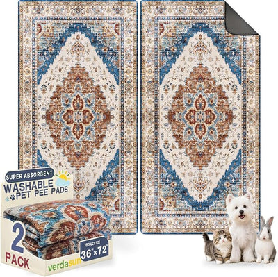 Washable Pee Pads for Dogs, Reusable Puppy Potty Training Pads, Ultra-Absorbent Thick Waterproof Leak-Proof Non-Slip Pads & Mat for Crate, Playpen, Floor, Whelping & Housebreaking , 2 Pack 36"x72"