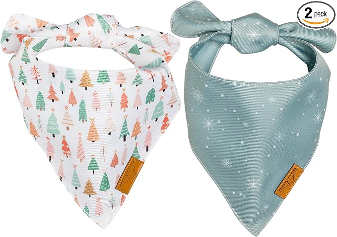 Remy+Roo Dog Bandanas - 2 Pack | Wonderland Christmas Dog Bandanas Set | Premium Durable Fabric | Patented Shape Bandanas for Dogs (Wonderland, Small)