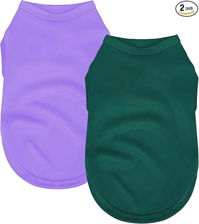 2 Pack Solid Color Dog Shirts – Lightweight, Breathable Pet T-Shirts, Durable Stretchy Clothes for Small to Large Dogs, Ideal for Everyday Wear & Holidays.Green Purple Large