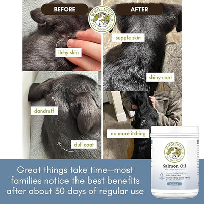 Wholistic Pet Organics Salmon Oil: Deep Sea Wild Alaskan Salmon Oil for Dogs - Omega 3 Dog Fish Oil with EPA and DHA for Skin, Coat, Heart and Nervous System Health (500 Capsules)