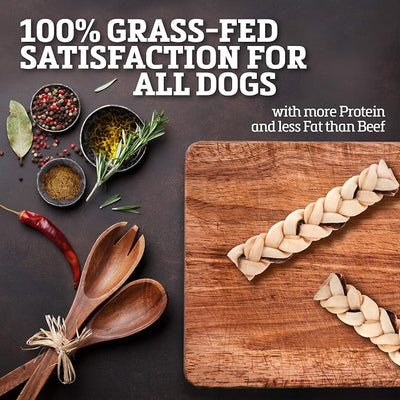 Buffalo Range Rawhide Dog Treats - Healthy, Grass-Fed Buffalo Jerky Raw Hide Chews - Hickory Smoked Flavor - Jerky Braids, 10 Count