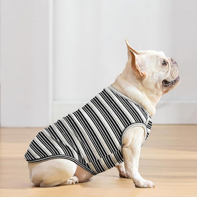 Dog Shirts Vest Cotton Striped T-Shirt, Sleeveless Stretchy Pet Clothes for Small Dogs, 2-Pack Soft Breathable Puppy Tank Top Cat Tee (Large, Black,Gray)