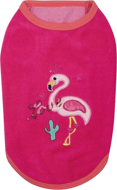 Blueberry Pet Pack of 2 Soft & Comfy Vacation Scene Flamingo Cotton Blend Dog Pajamas & Tank Top T Shirts, Back Length 10", Clothes for Dogs