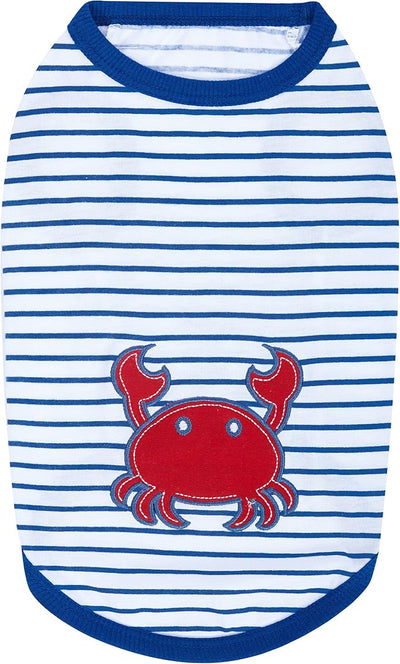 Blueberry Pet Soft & Comfy Summer Vacation Beach Cotton Dog T-Shirts, 2 Pack, Sunshine Sea Lover Striped Shirts Tank Top Clothes, Back Length 14", for Small Medium Dogs