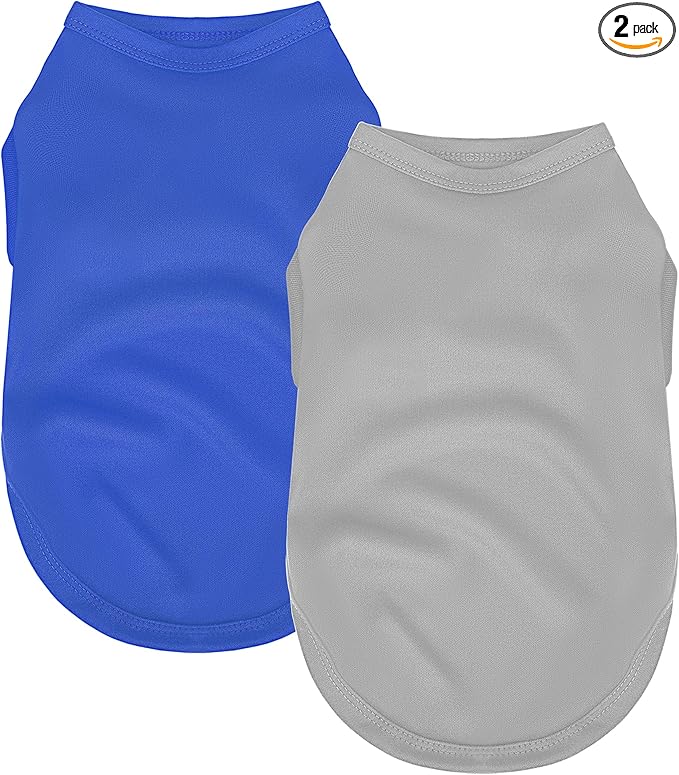 2 Pack Solid Color Dog Shirts - Lightweight, Quick Dry, Breathable Pet T-Shirts for Small to Large Dogs - Stretchy, Durable, Ideal for All Seasons and Holidays.Grey Blue XS