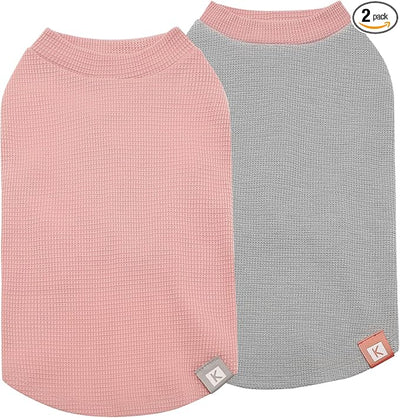 KYEESE 2Pack Dog Shirts Waffle for Small Dogs Stretchy T-Shirts Lightweight Tank Top Sleeveless Dog Vest Breathable Cat Shirt, Medium, Pink+Grey