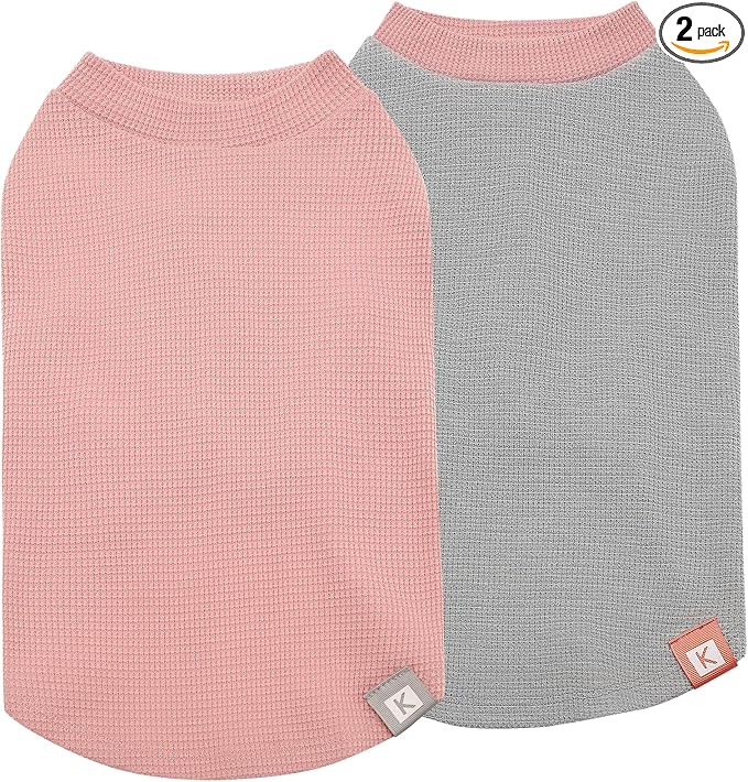 KYEESE 2Pack Waffle Dog Shirts, Lightweight Sleeveless Dog T Shirts for Small Dogs Girl, Breathable Puppy Vest Comfort Tank Top Soft Dogs Clothes for Daily Wear, Pink+Grey, S