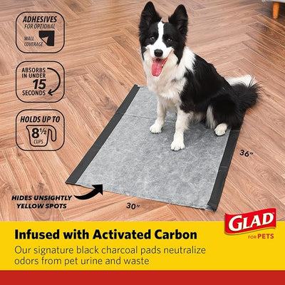 Glad for Pets Day to Night Activated Carbon Puppy Training Pads, Odor Control Disposable Dog Pads with Adhesive and Wall Protection, Leak Proof and Super Absorbent, 30 x 36 Inch, 24 Count - 3 Pack