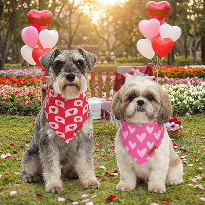 PTDECOR Valentine Dog Bandana, Reversible Love Letter Heart Valentine Pet Scarf, Premium Durable Fabric, Red Pink Bandanas for Small Dogs Pets (Small)