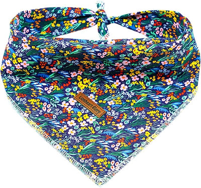 Lionheart Glory Darkblue Flower Bandana - Washable Soft Dog Scarf, Square Adjustable for Medium Large Dogs