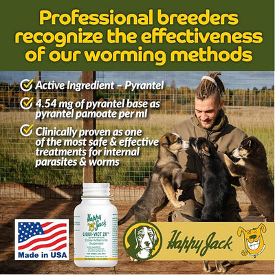 HAPPY JACK Liqui-Vict 2X Liquid Dog Dewormer, Butterscotch, 2 oz | Removes Roundworms & Hookworms, For Large, Medium & Small Breeds