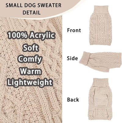 Dog Sweaters for Small Dogs Cute Winter Chihuahua Clothes Pullover Puppy Sweater Girl Boy Warm Knit Dog Clothes Turtleneck Pet Sweater Solid Color Cat Outfit(Beige, X-Small)