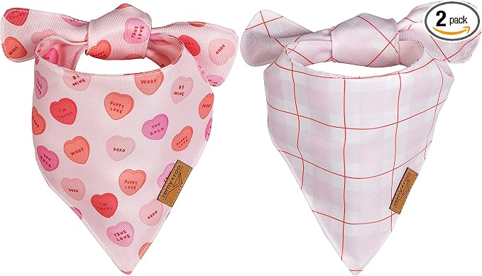 Remy+Roo Dog Bandanas - 2 Pack | Valentine's Day Sweetheart Dog Bandanas Set | Premium Durable Fabric | Patented Shape Bandanas for Dogs (Sweetheart, Small)