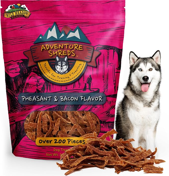 Adventure Shreds Pheasant & Bacon Dog Treats, Soft & Thin Dog Treats for Training & Rewards, Grain-Free Snacks for Pets of All Breeds and Ages - 2.5 Ounce Pouch