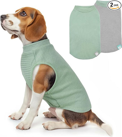KYEESE 2Pack Dog Shirts Waffle Stretchy T-Shirts Lightweight Tank Top Sleeveless Vest Breathable Pet Apparel, XX-Large, Green+Grey