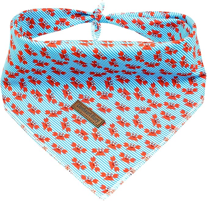 Lionheart glory Blue Stripe Dog Bandana 1 Pack Washable Soft Dog Scarf, Square Adjustable Dog Bandanas for Medium Large Dogs, N:Crabs
