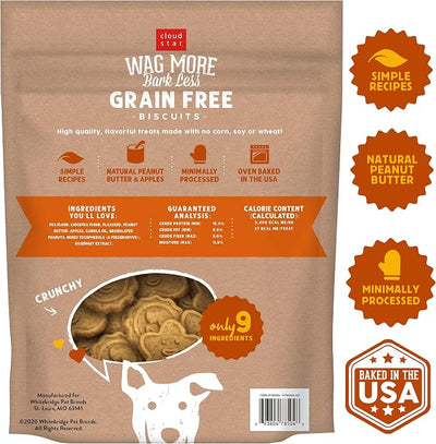 Cloud Star Wag More Bark Less - Dog Treats - Crunchy Biscuits - Grain Free Peanut Butter & Apples - 2.5 lb Pouch