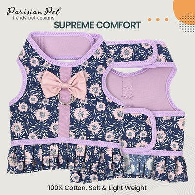 Parisian Pet Floral Dog Harness Dress - Breathable No Pull Puppy Dress with Leash Ring - 100% Mesh Fabric Harnesses for Dogs - Soft Padded Step in Pet Vest - All Weather Dog Harness for Large Dogs