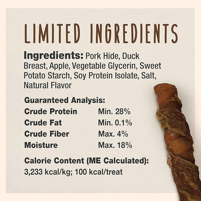 Cadet Gourmet Triple Chews Long-Lasting Pork Hide Sticks with Apple and Duck, Healthy Dog Treats for Small & Large Dogs, 6 Count