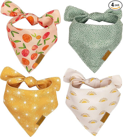 Remy+Roo Extra Large Spring Dog Bandanas - 4 Pack Katherine Set | Premium Durable Adjustable Polyester Fabric Dog Scarfs | Patented Shape Girl Dog Bandana, Trendy Patterns, Floral Dog Bandana