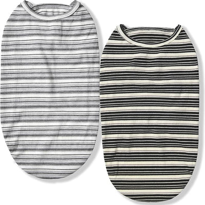 Dog Shirts Vest Cotton Striped T-Shirt, Sleeveless Stretchy Pet Clothes for Small Dogs, 2-Pack Soft Breathable Puppy Tank Top Cat Tee (X-Large, Black,Gray)