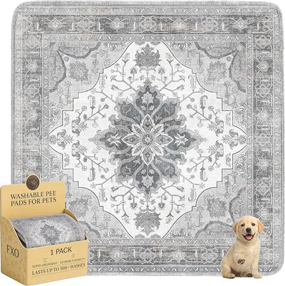 Washable Pee Pads for Dogs,Great Urine Absorbent Reusable Puppy Training Pads,Waterproof,Leak-Proof & Non-Slip Potty Pads for Whelping,Crate,Playpen,Bed.(Gray Floral,72"x72")