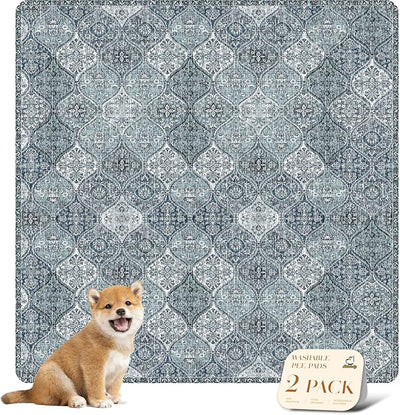 nunubaby Washable Pee Pads for Dogs, Stylish, Non-Slip and Leak-Proof Pee Pads. Reusable Potty Pads for Dogs for Crates and Floors.(Blue/Multi, 48" x48" )