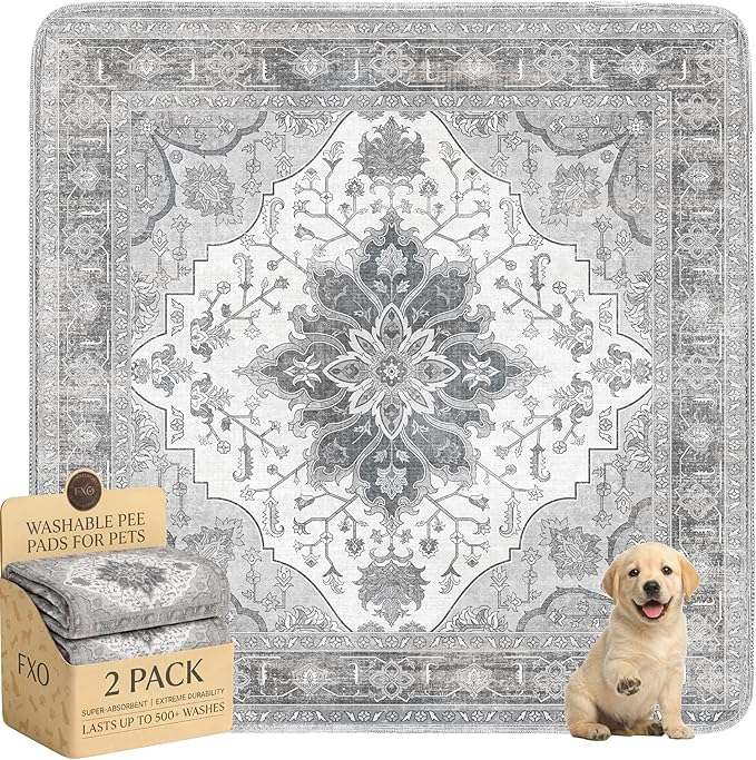 Washable Pee Pads for Dogs,Great Urine Absorbent Reusable Puppy Training Pads,Waterproof,Leak-Proof & Non-Slip Potty Pads for Whelping,Crate,Playpen,Bed.(Gray Floral,48"x48")