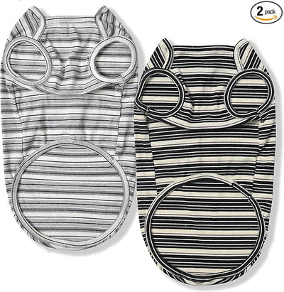 Dog Shirts Vest Cotton Striped T-Shirt, Sleeveless Stretchy Pet Clothes for Small Dogs, 2-Pack Soft Breathable Puppy Tank Top Cat Tee (X-Large, Black,Gray)