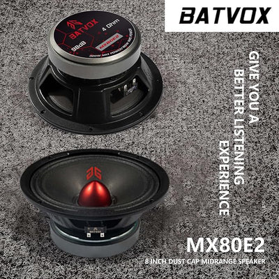 MX80E2 Midrange Loudspeaker 8" Red Bullet, 640W Max, 4 Ohms, Premium Quality Audio Door Speakers for Car or Truck Stereo Sound System, Black (2 Speaker)