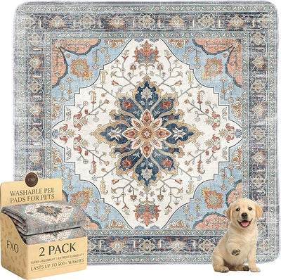 Washable Pee Pads for Dogs,Great Urine Absorbent Reusable Puppy Training Pads,Waterproof,Leak-Proof & Non-Slip Potty Pads for Whelping,Crate,Playpen,Bed.(Blue Floral,48"x48")