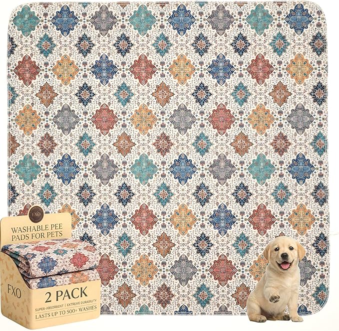 Washable Pee Pads for Dogs,Great Urine Absorbent Reusable Puppy Training Pads,Waterproof,Leak-Proof & Non-Slip Potty Pads for Whelping,Crate,Playpen,Bed.(Colorful Day,48"x48")
