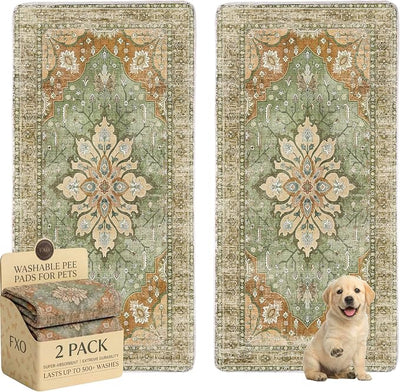 Washable Pee Pads for Dogs,Great Urine Absorbent Reusable Puppy Training Pads,Waterproof,Leak-Proof & Non-Slip Potty Pads for Whelping,Crate,Playpen,Bed.(Green Floral,36"x72")