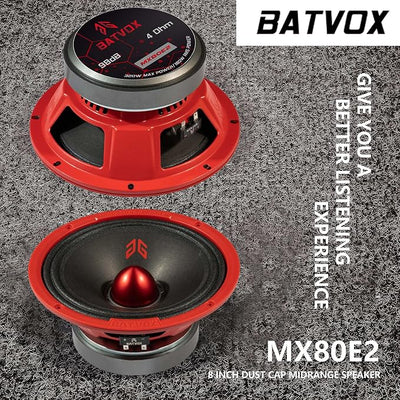 MX80E2 Midrange Loudspeaker 8" Red Bullet, 640W Max, 4 Ohms, Premium Quality Audio Door Speakers for Car or Truck Stereo Sound System, Red (2 Speaker)